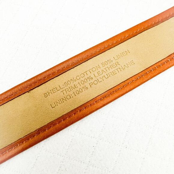 Talbots Rattan Canvas Leather Brown Trimmed Belt Size Small - Picture 2 of 5